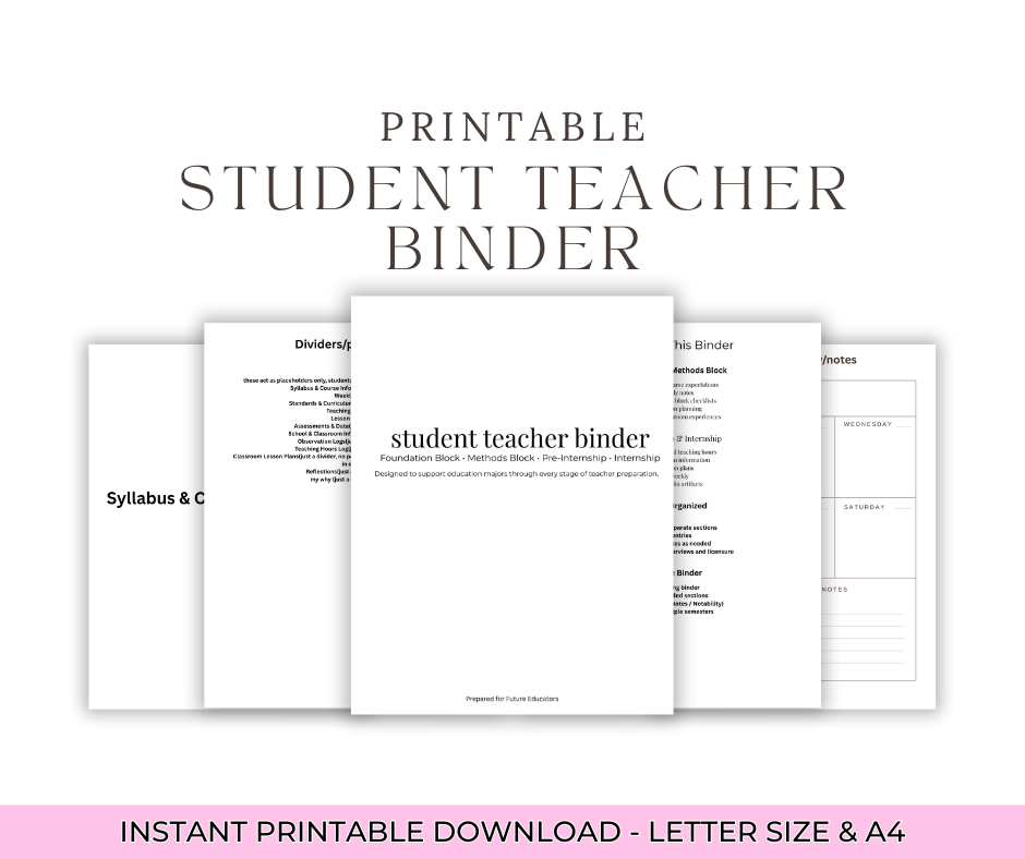 digital student teacher binder templets